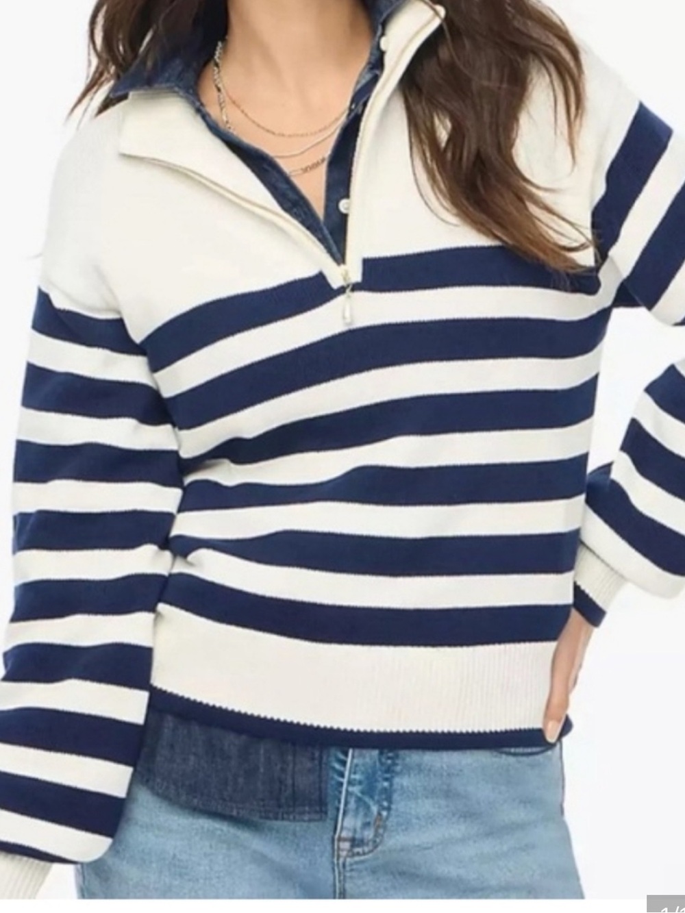 NWT!! J. Crew Factory Navy and White Striped Half-Zip Funnel Sweater- medium
